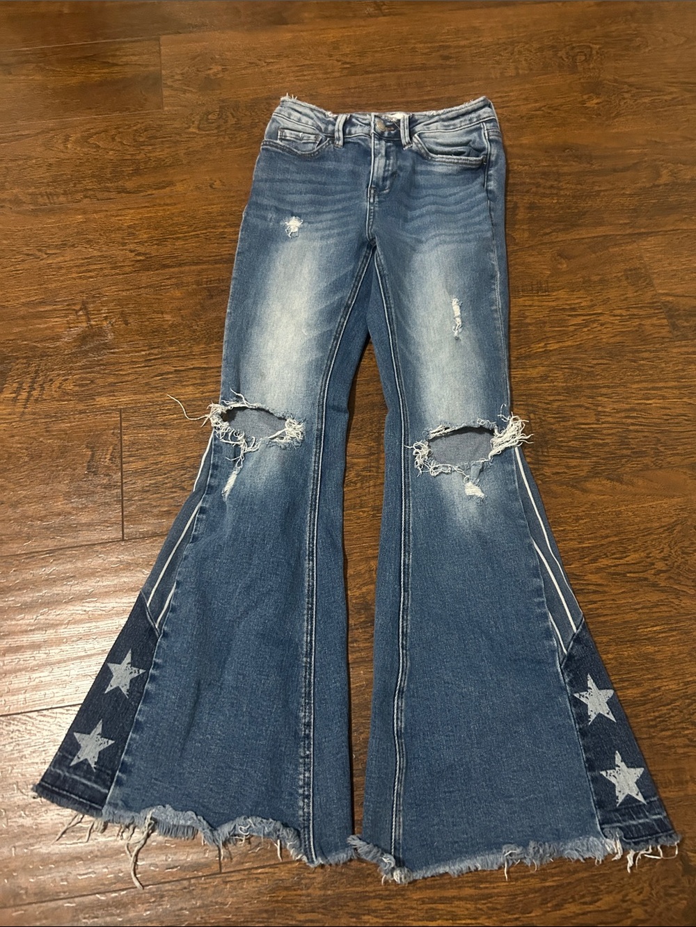 Blue Star-Panel Wide Leg Flare Jeans